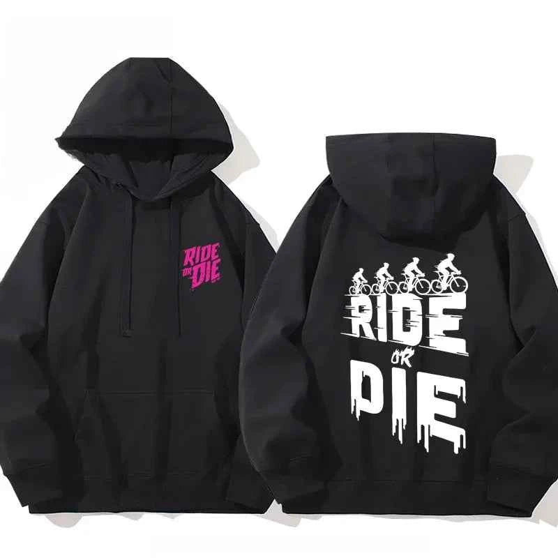 Men and Women 'Ride or Die' Cotton Hoodie Black1