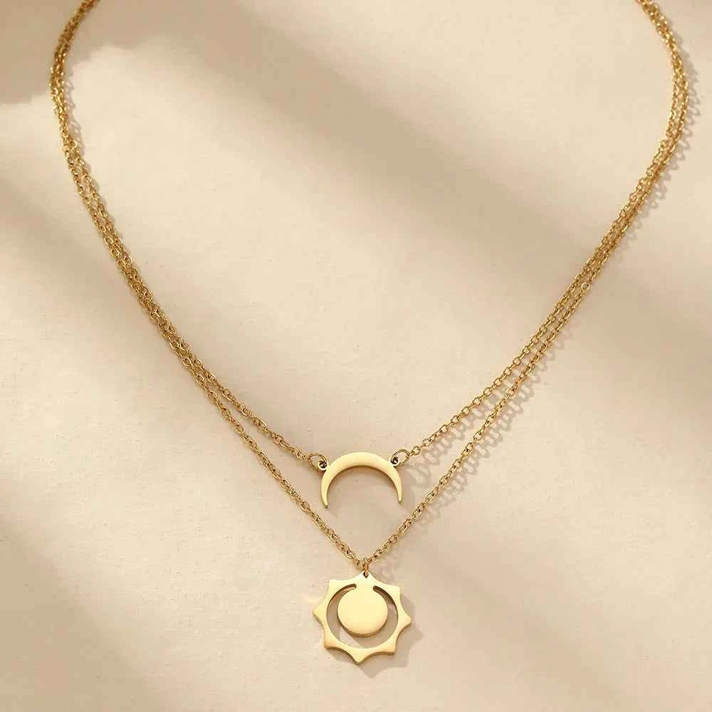 Celestial Sun and Moon Pendant Necklace