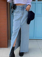 Women's Slit Maxi Denim Skirt