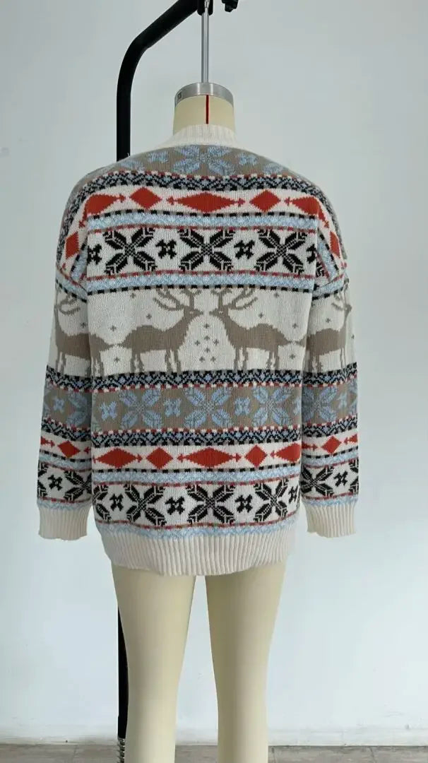 Women's Y2K Style Christmas Winter Sweater with Allover Print and Oversized Fit