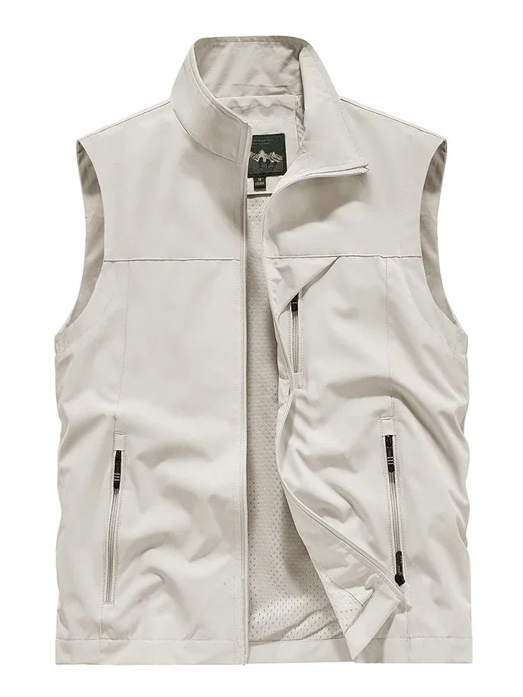 Men's Polyester Sleeveless Stand Collar Waterproof Vest