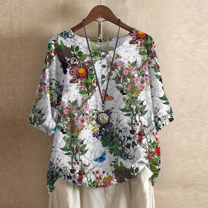 Women's Casual Retro-Inspired Blouse White Flowers