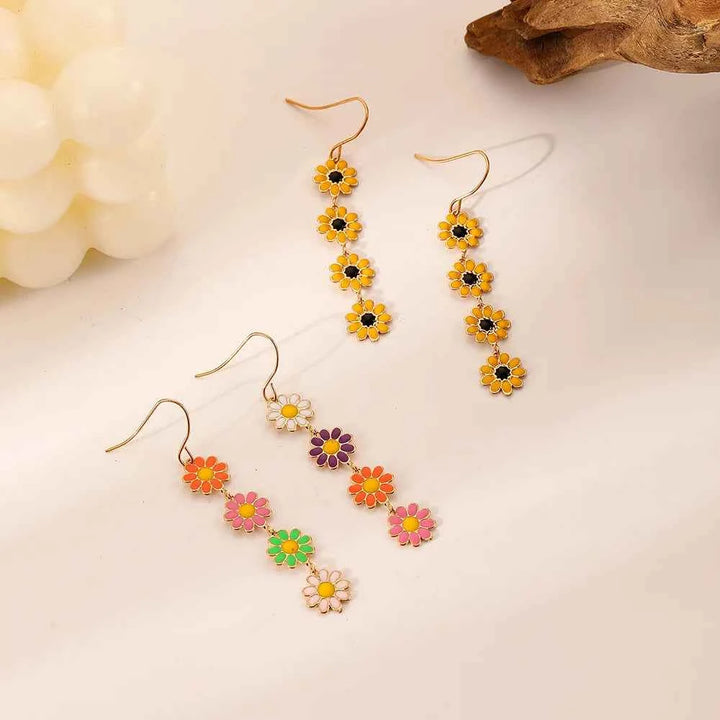 -Inspired Long Tassel Earrings with Summer Floral Design