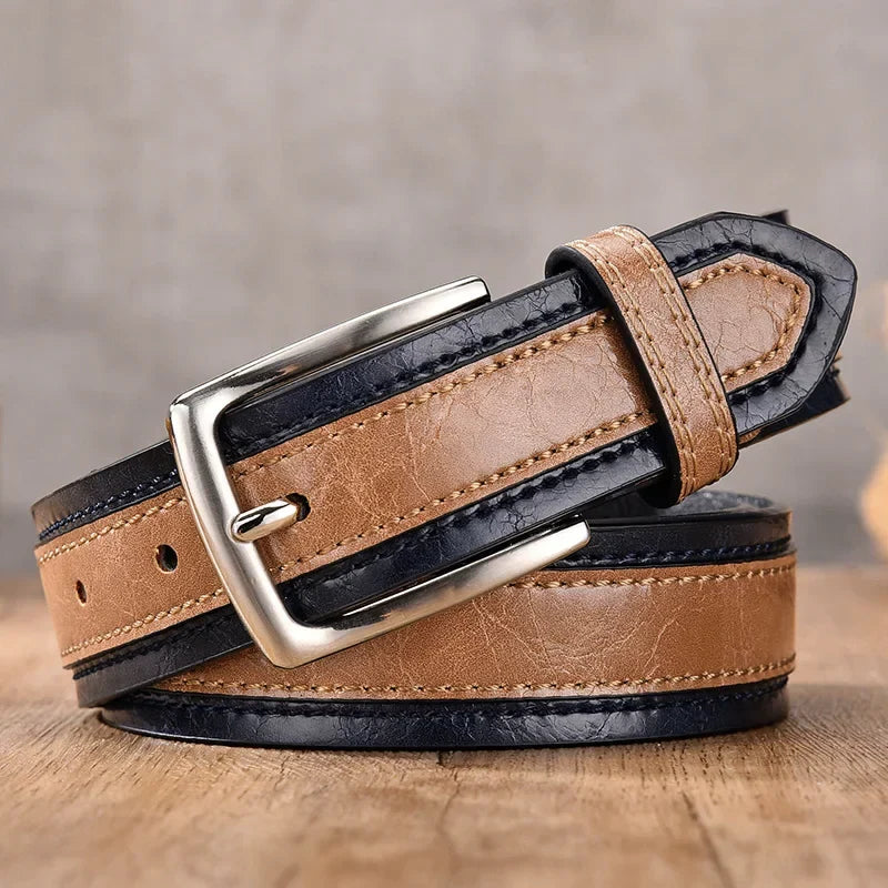 Contrast-Panel Belt with Stylish Design Khaki & Dark Blue