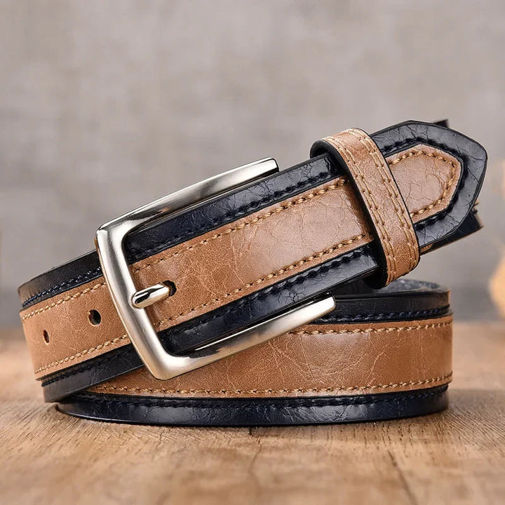 Contrast-Panel Belt with Stylish Design Khaki & Dark Blue