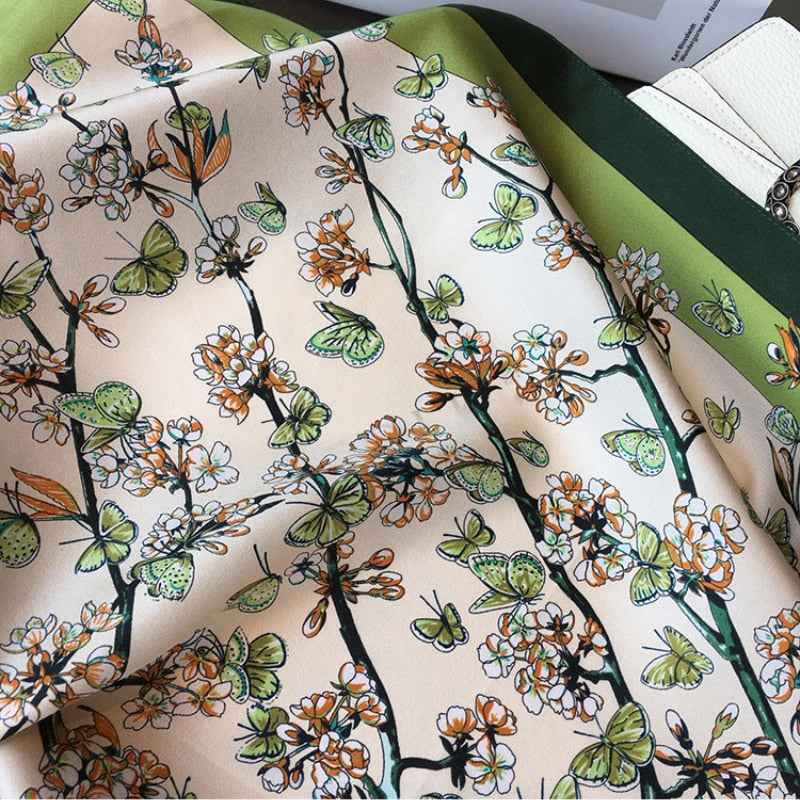 Women's Floral Square Silk Scarf - 70cm