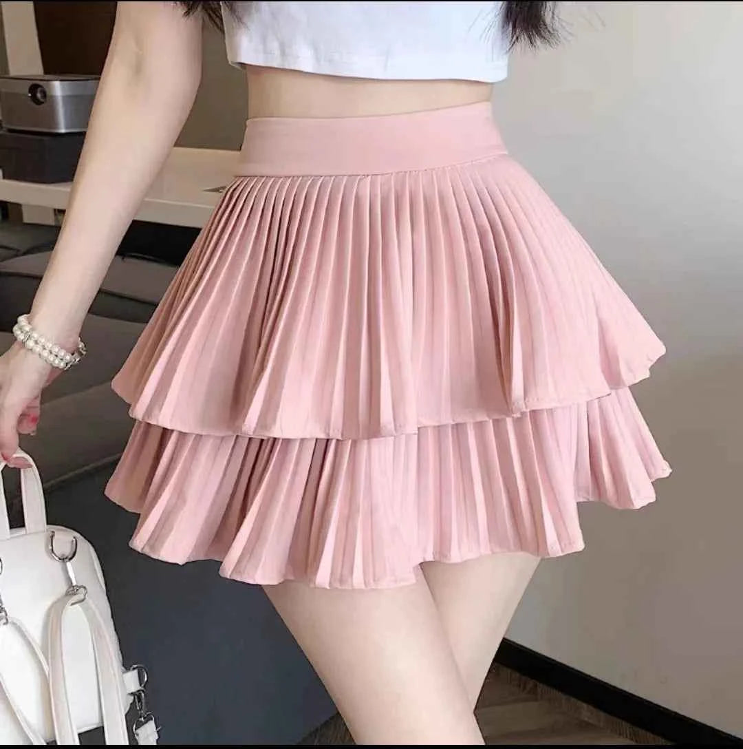 Women's Mini Skirt with Layered Pleats Pink