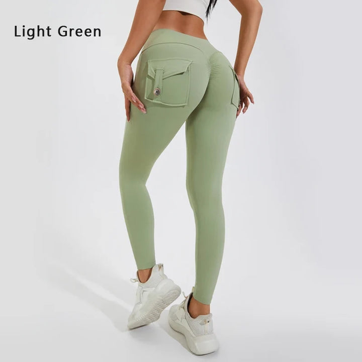 Women's Breathable Yoga Pants with Butt Pocket, Nylon Sports Leggings Light Green