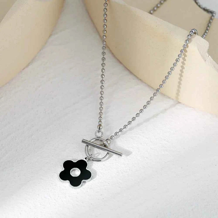 Floral-Inspired Lock Pendant Necklace Silver