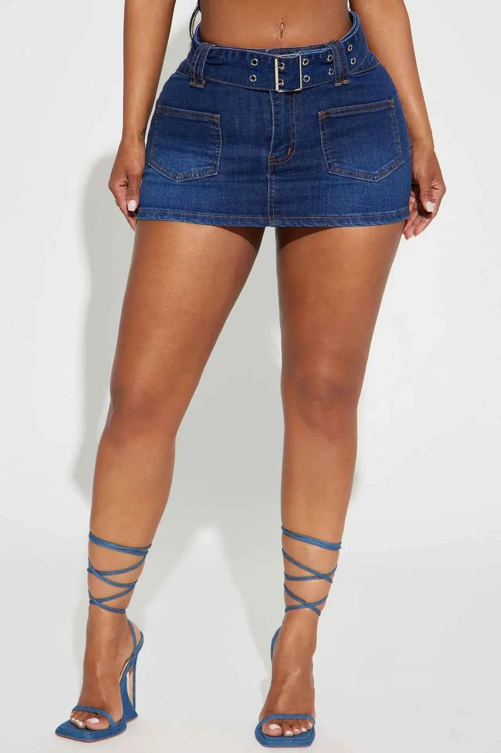 Women's Belted Denim Mini Skirt XXL