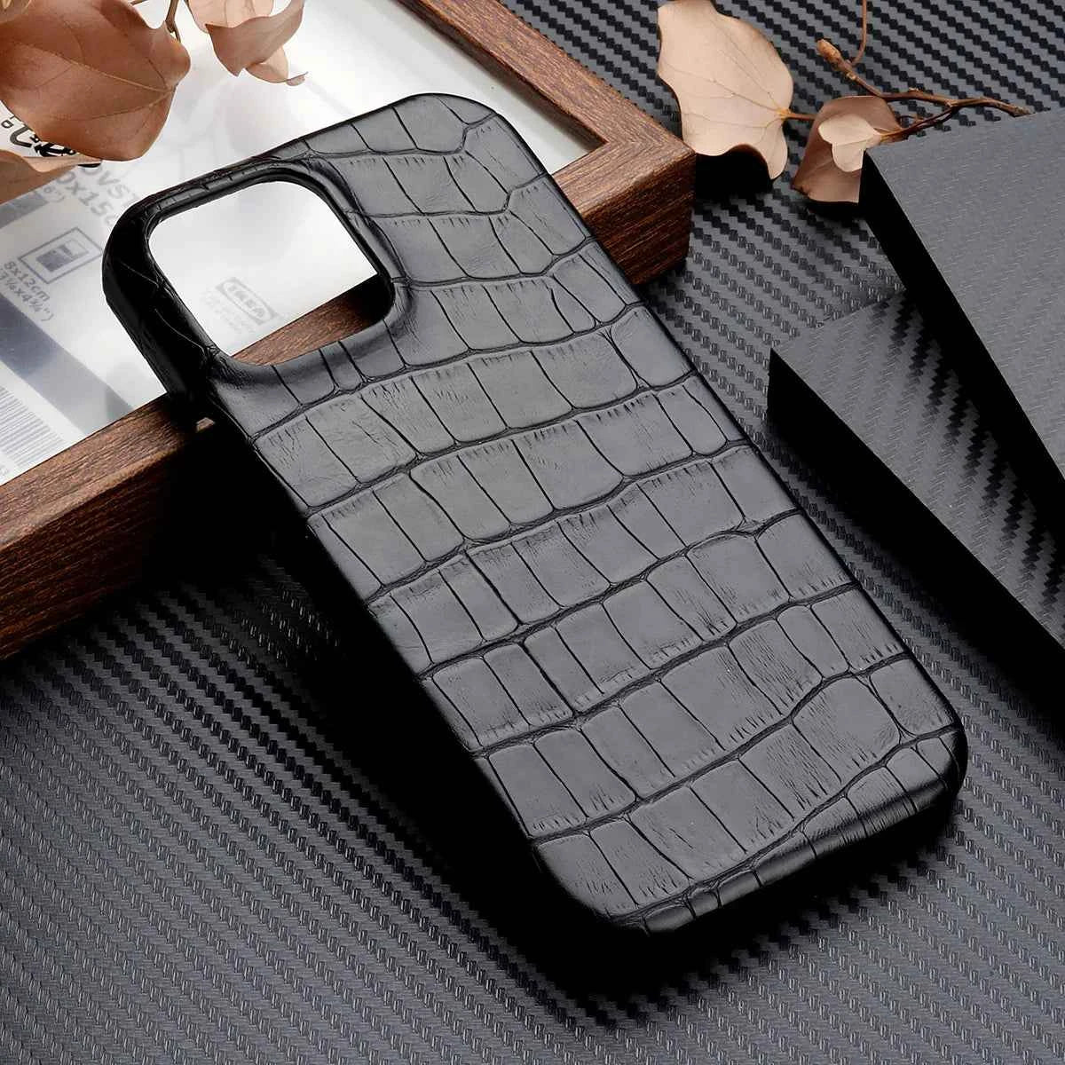 Premium Crocodile Texture Phone Case Black