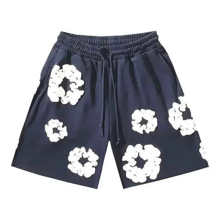 Emma | Unisex Floral Print Streetwear Shorts – Summer Casual Bottoms Navy blue