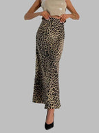 Women's Satin Pencil Skirt in Leopard Print L