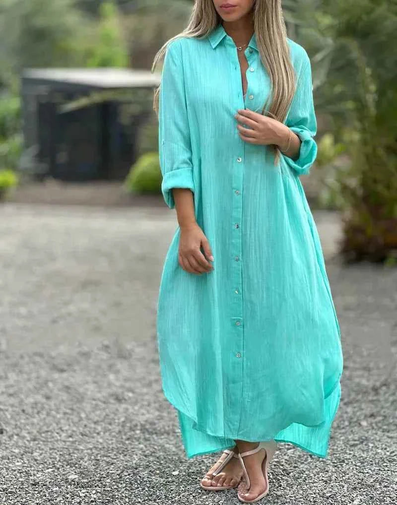 Mia | Elegant Cotton Hemp Summer Dress for Women Light Blue