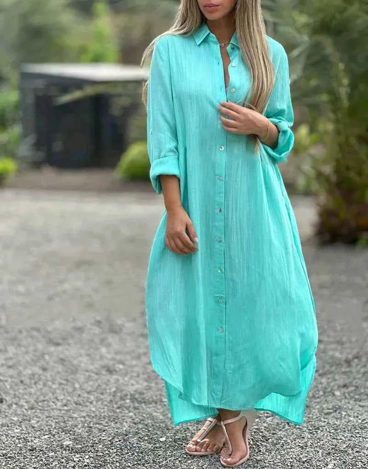 Mia | Elegant Cotton Hemp Summer Dress for Women Light Blue