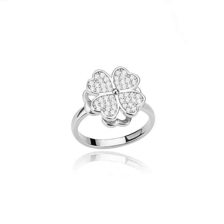 Adjustable Lucky Clover Ring Crystal Silver