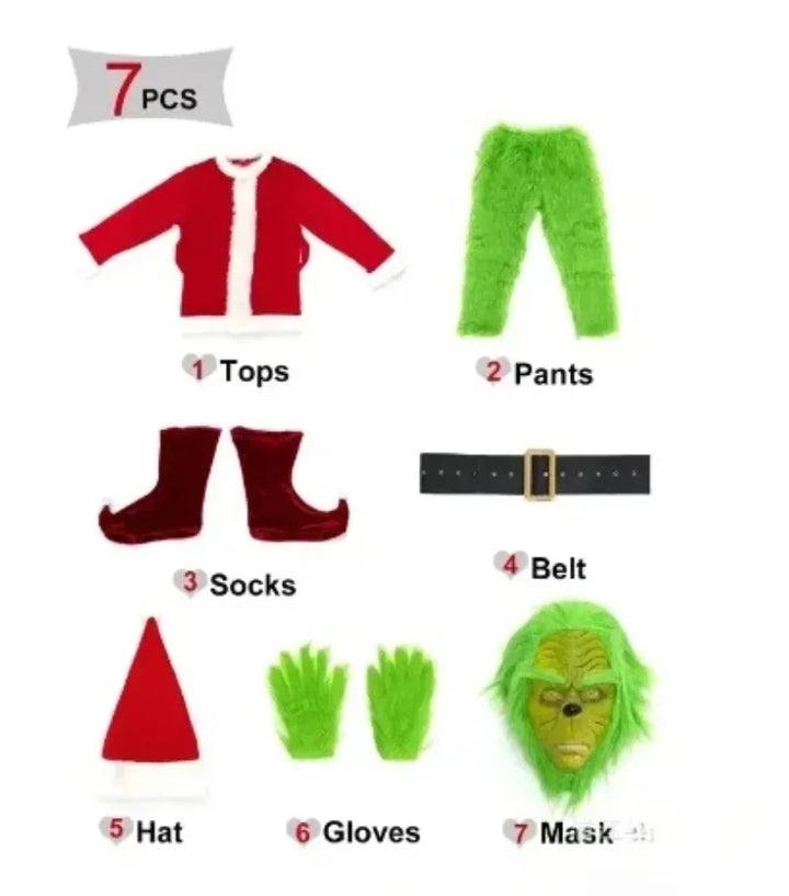 Halloween's Green Shaggy Monster Santa Claus Costume Set for Adults