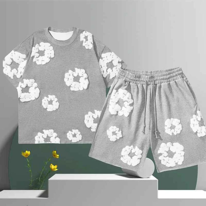Liam | Men’s 3D Printed Flower Shorts Set – Cotton Streetwear Summer Outfit Gray