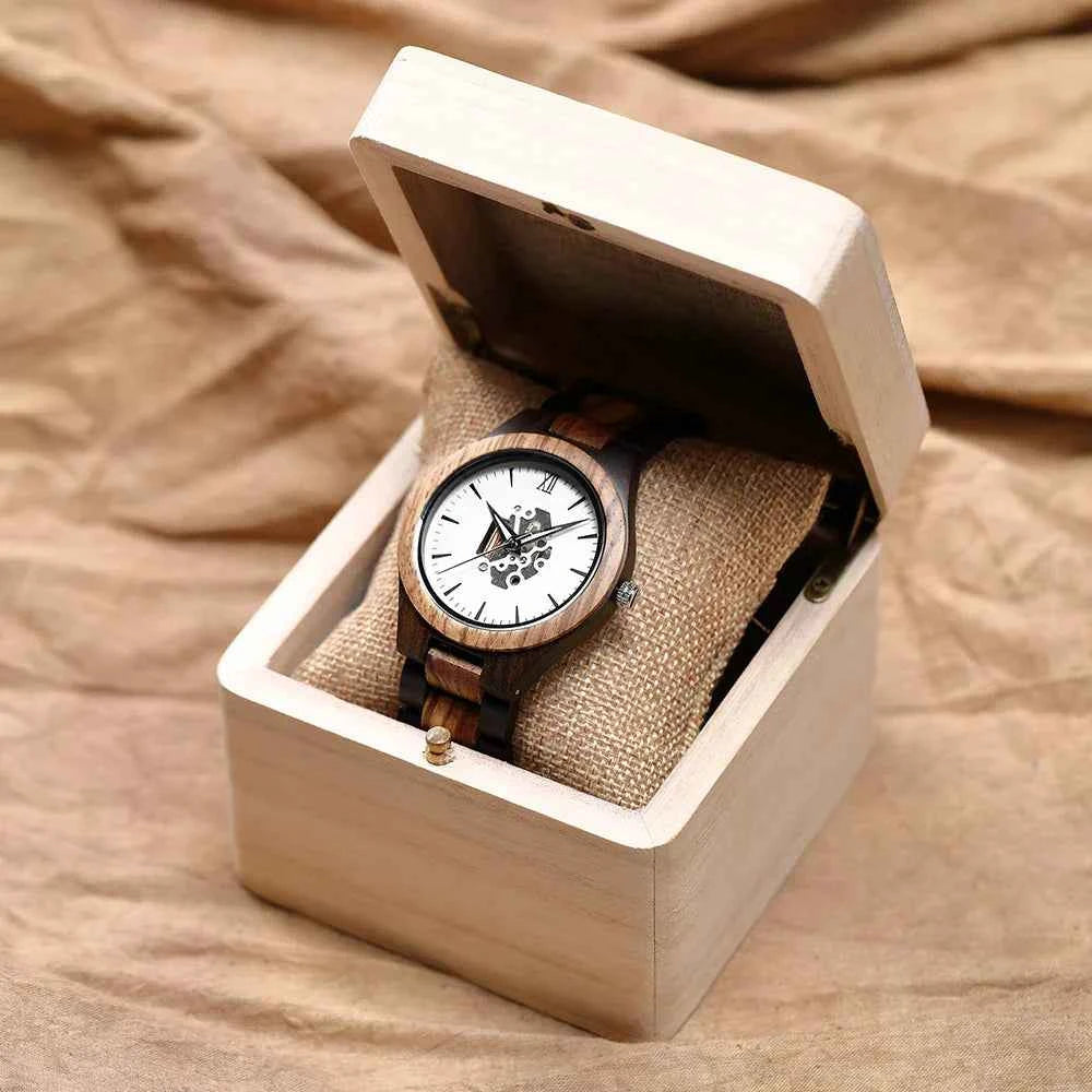 Wooden Skeleton Dial Analog Wristwatch | Durable Timepiece
