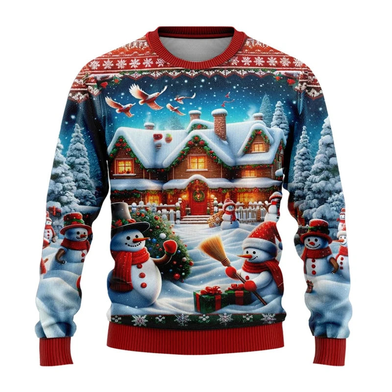 Unisex-sweatshirt med 3D-printet julemand og snemand til julefester