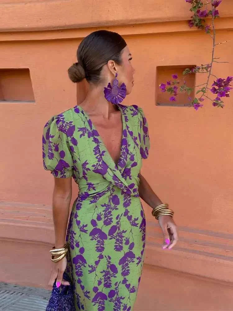 Women's Floral Print V-Neck Dress