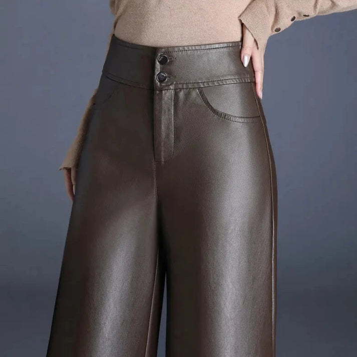 Stacia | Women's High Waist Faux Leather Trousers - Chic & Comfortable