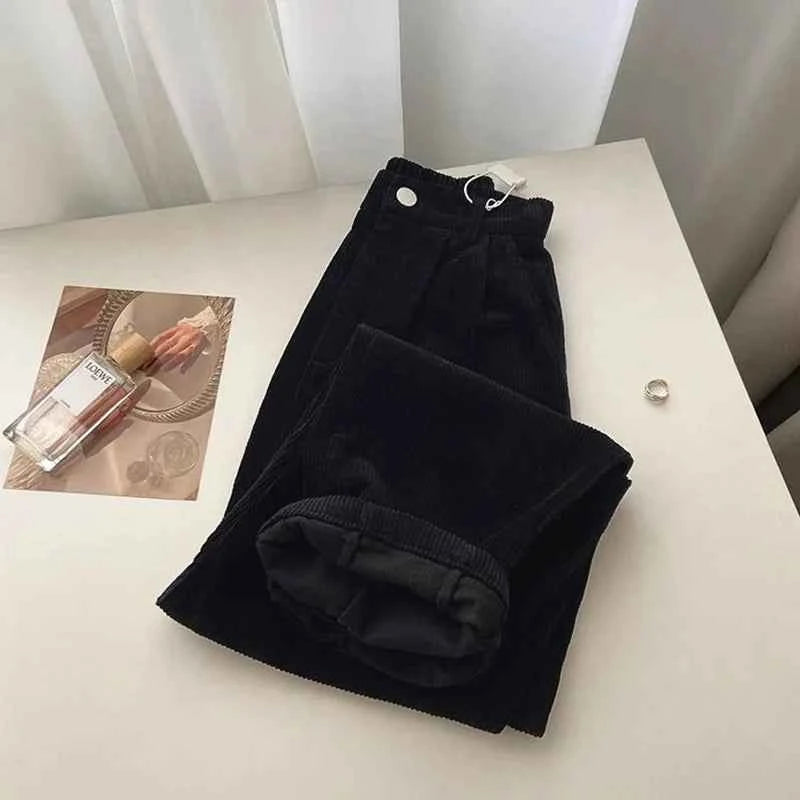 Women's Corduroy Pants Set - Stylish and Comfortable Outfit Black