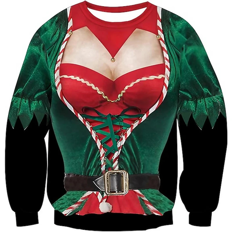 Sjov grim julesweater med 3D-print til mænd - festpullover som gave