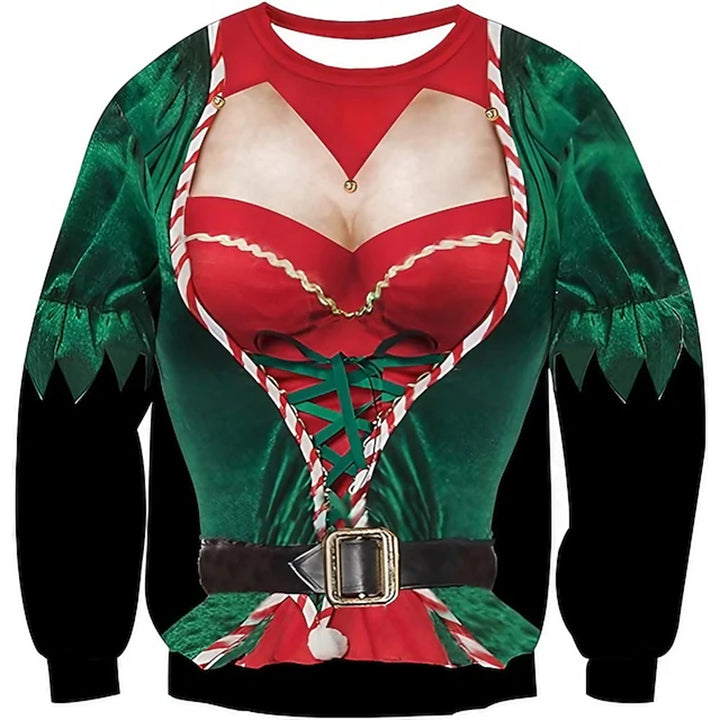Sjov grim julesweater med 3D-print til mænd - festpullover som gave