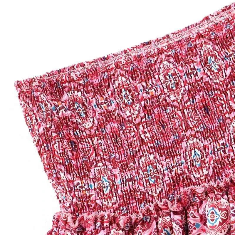 Women's Paisley Print Mini Skirt with Smocked Waist and Layered Ruffles – Casual Comfort