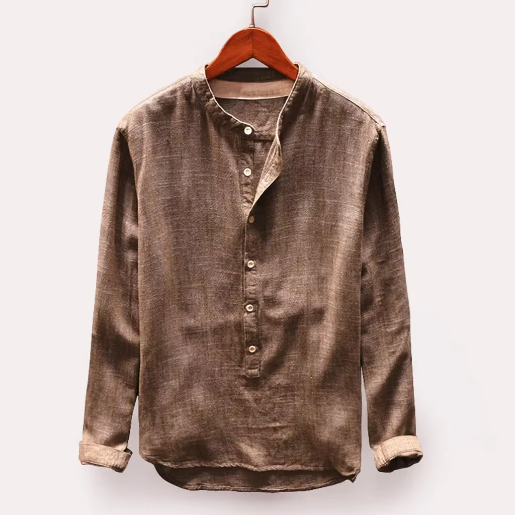 William | Chemise homme à manches longues en coton-lin uni 2025