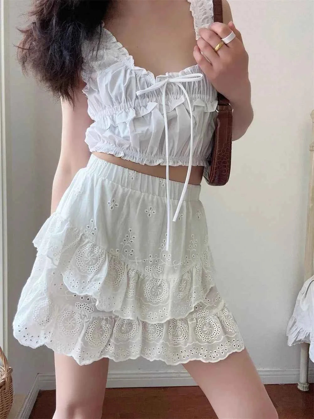 Women's Ruffled Embroidered Skirt L