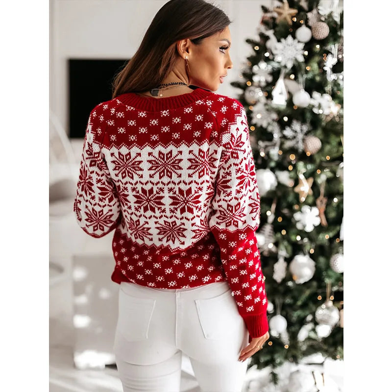 Women's Christmas Snowflake Knitted Long Sleeve O Neck Jumper
