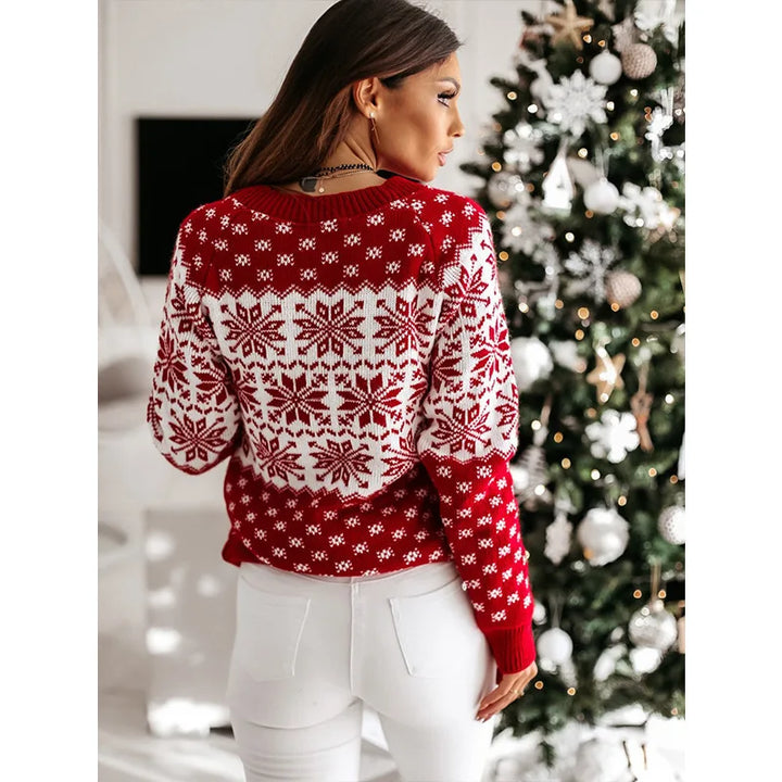 Women's Christmas Snowflake Knitted Long Sleeve O Neck Jumper