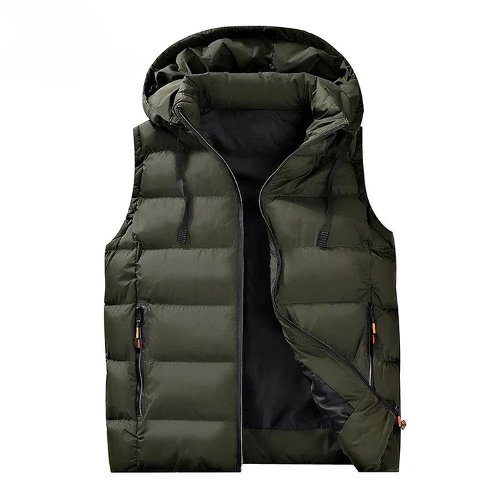 Men's Quilted Hooded Vest - Essential Warm Layer for Winter Green