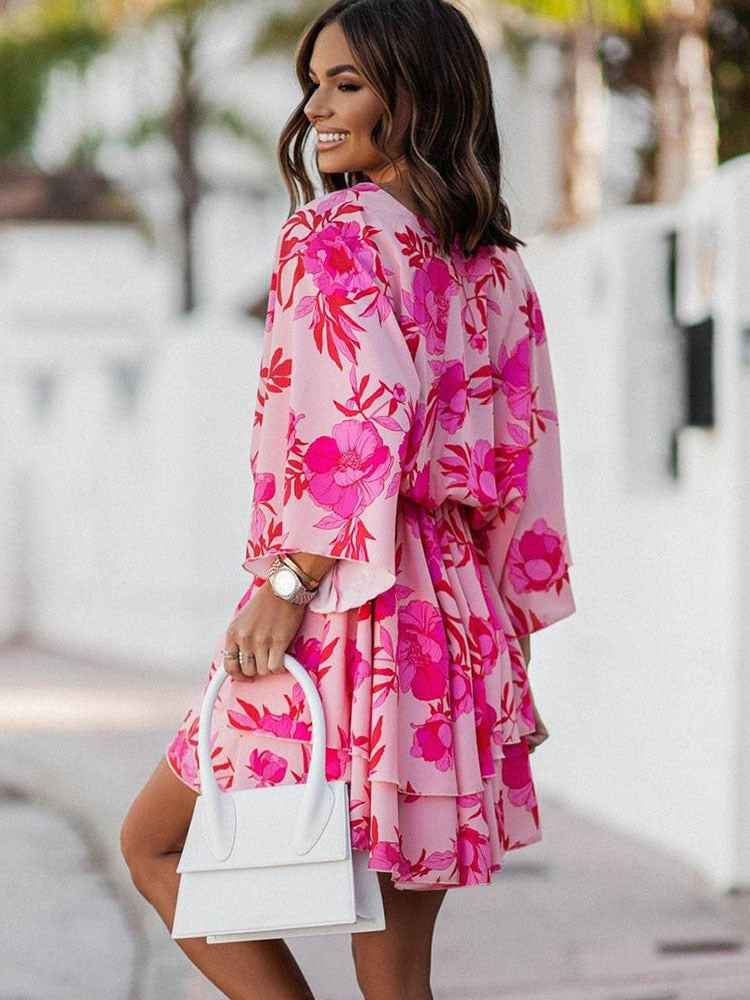 Women's V-Neck Mini Dress – Wrap Style with Ruffles – Lightweight and Elegant