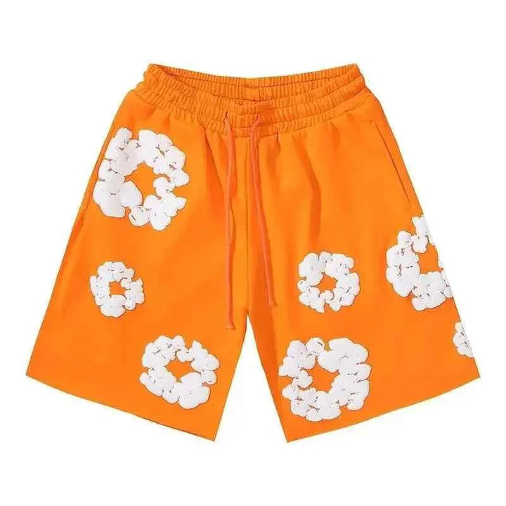 Emma | Unisex Floral Print Streetwear Shorts – Summer Casual Bottoms Orange