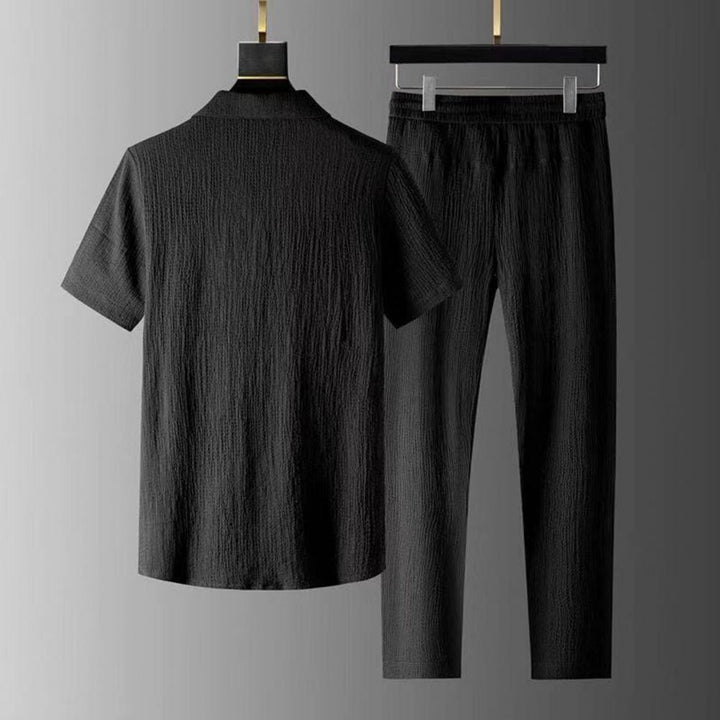 Men's Casual Lapel Shirt and Drawstring Pants Outfit Set