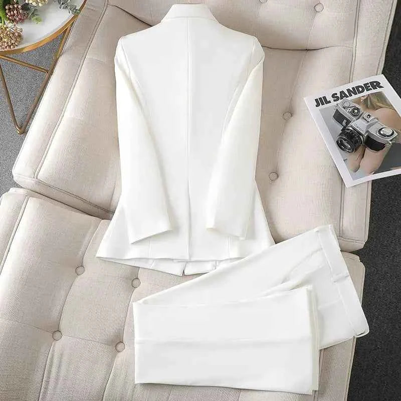 Women's Elegant Double-Breasted Blazer and Straight Trouser Suit