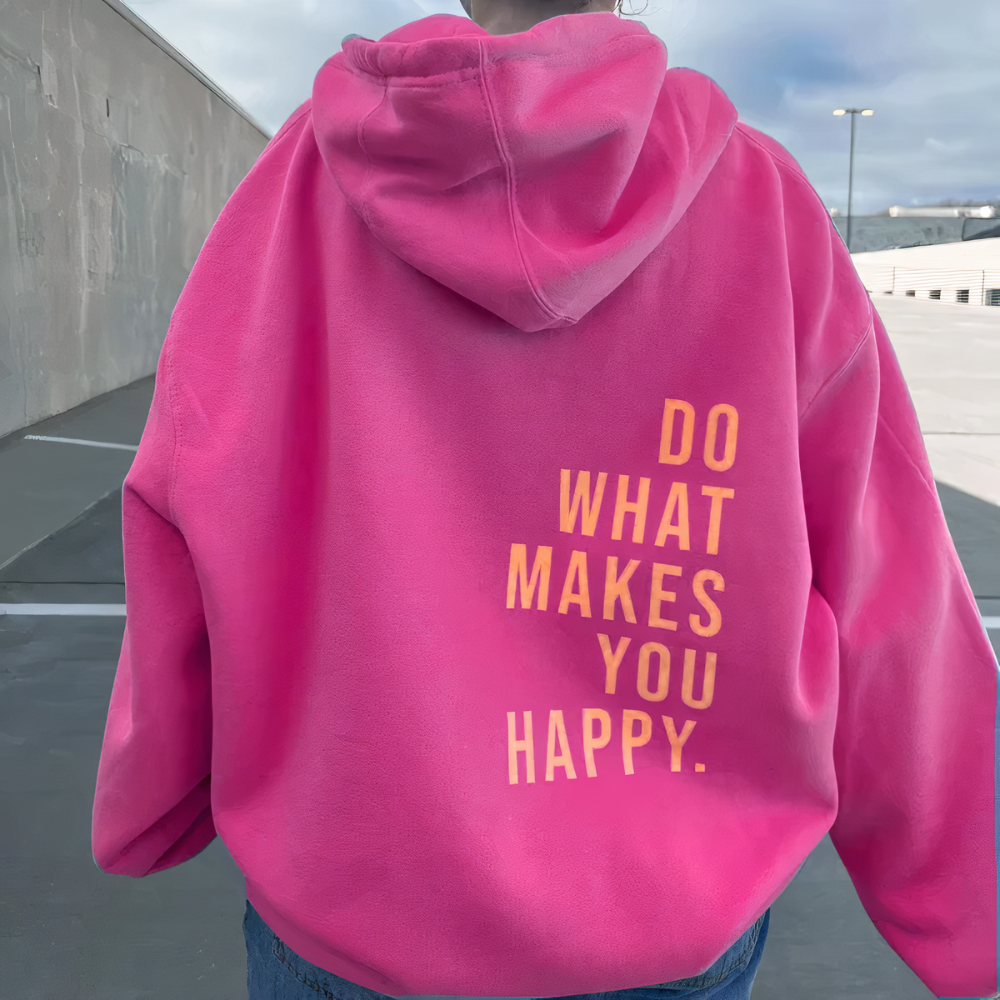 Women's Regular Fit Hoodie – Long Sleeves – Comfortable Casual Style with Motivational Back Print Dark Pink