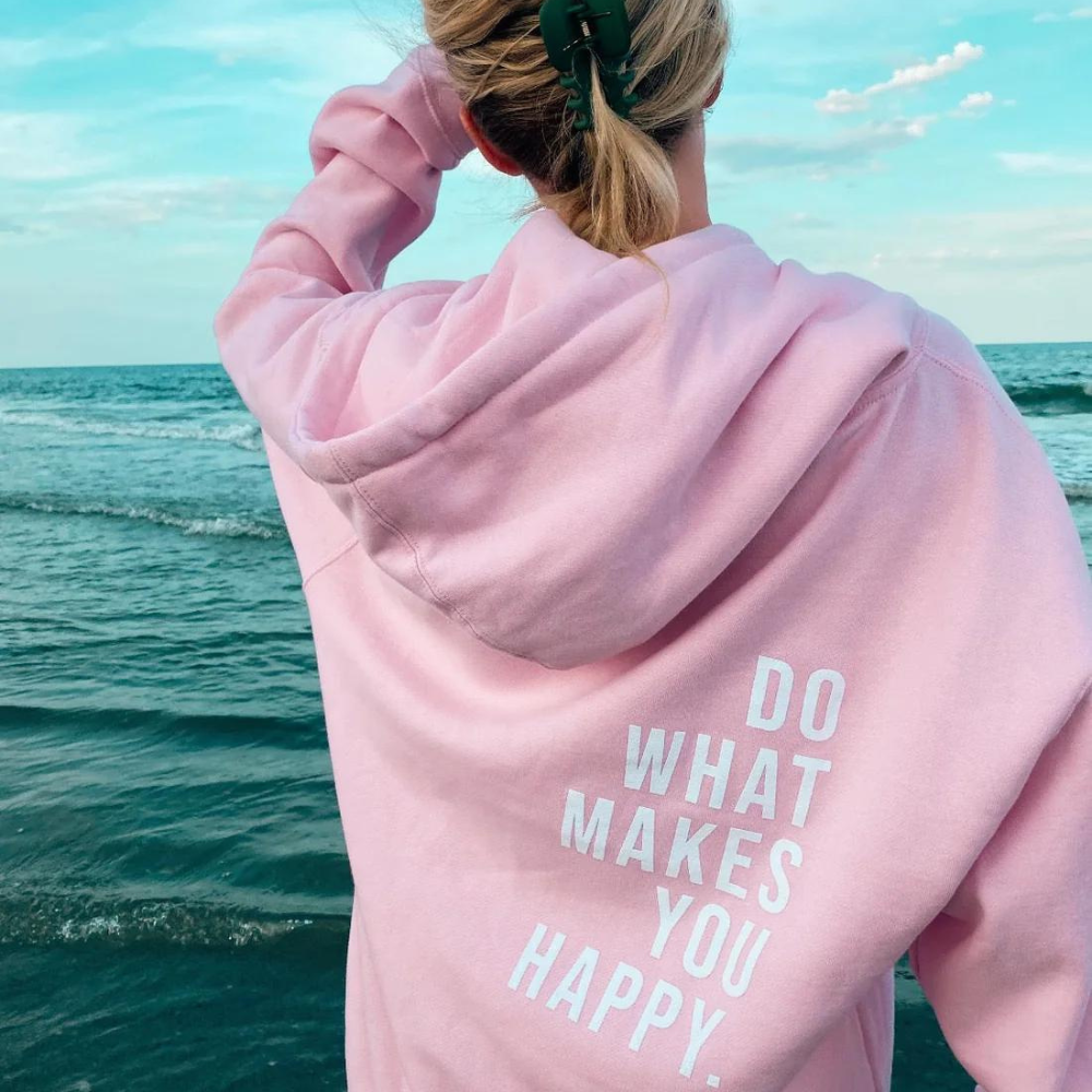 Women's Regular Fit Hoodie – Long Sleeves – Comfortable Casual Style with Motivational Back Print Light Pink - White Print