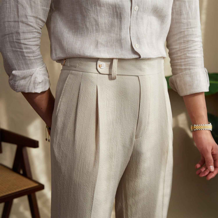 Men's Classic High Waist Vintage Pants – Timeless Fit and Style Beige