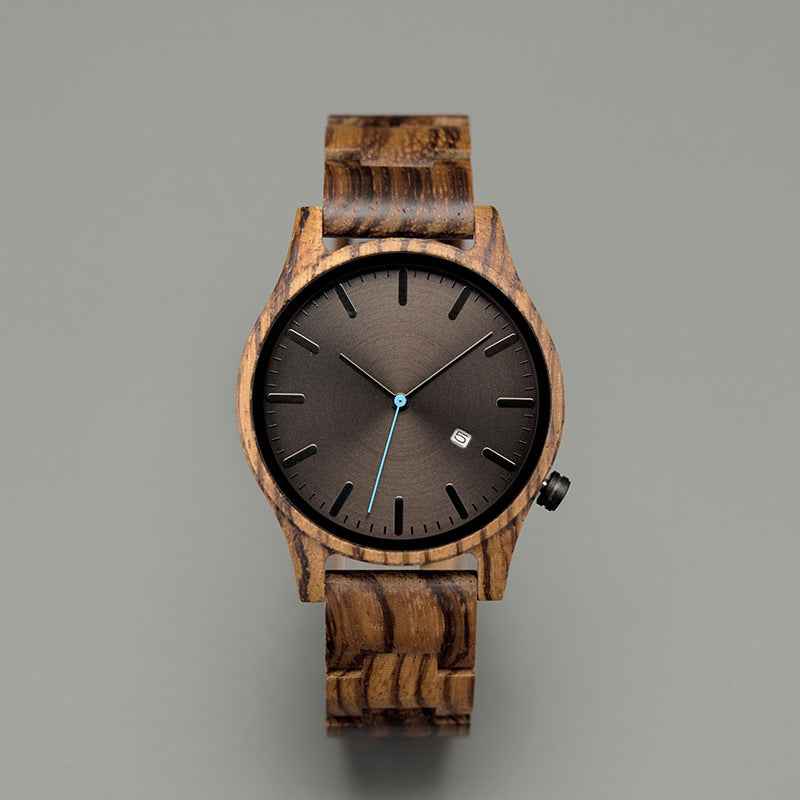 Wooden Striped Dial Date Wristwatch Brown Walnut