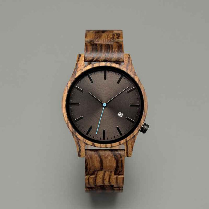 Wooden Striped Dial Date Wristwatch Brown Walnut