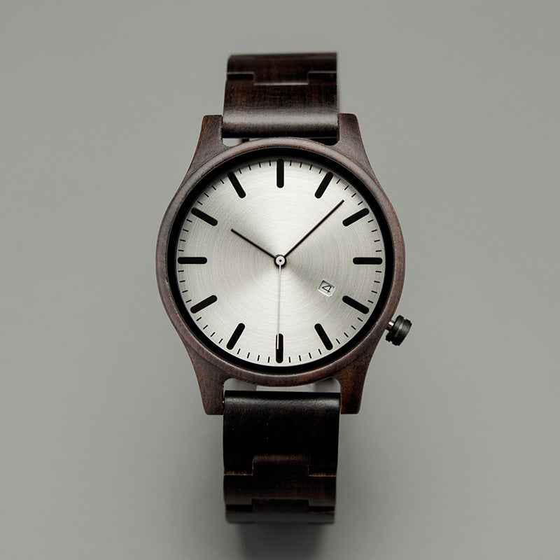 Wooden Striped Dial Date Wristwatch Ebony Silver