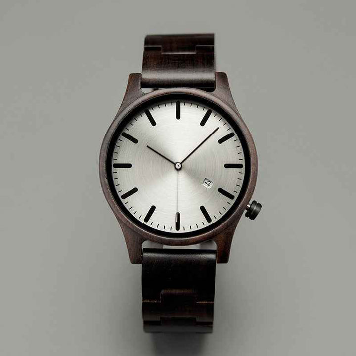 Wooden Striped Dial Date Wristwatch Ebony Silver