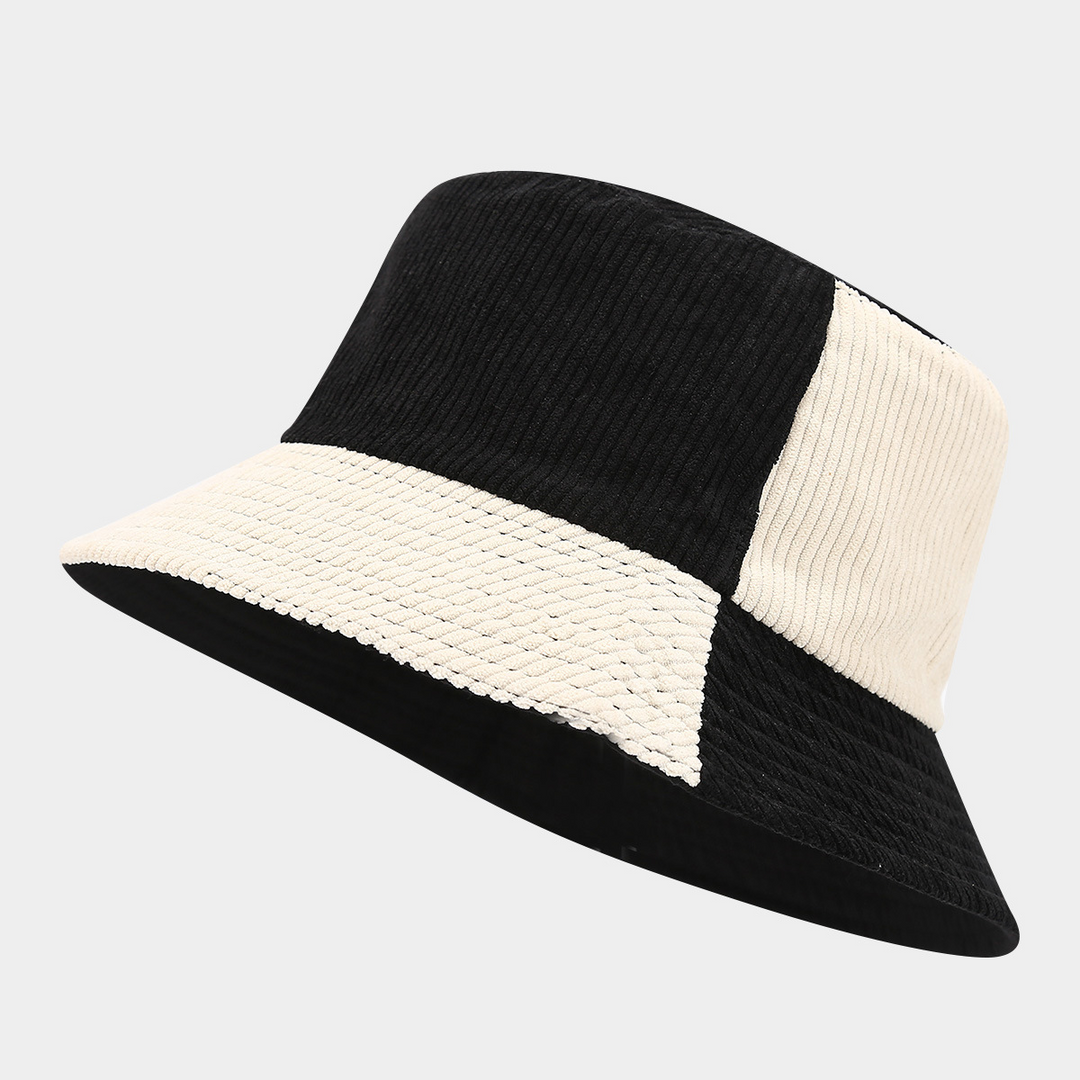 Stylish Corduroy Bucket Hat with Patches Black White