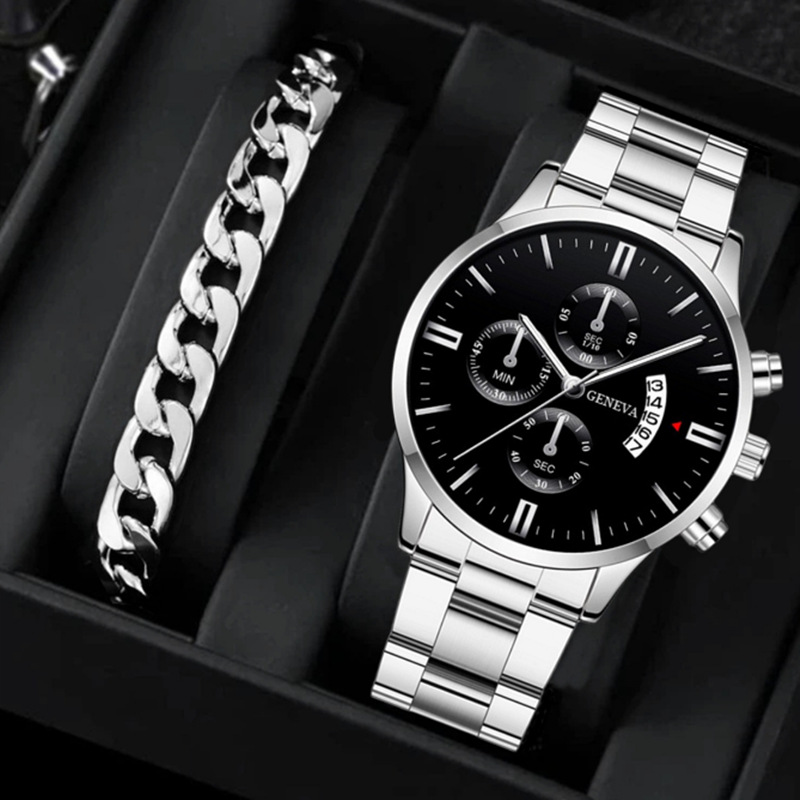 ChronoLink Elegant Watch Set Silver Black