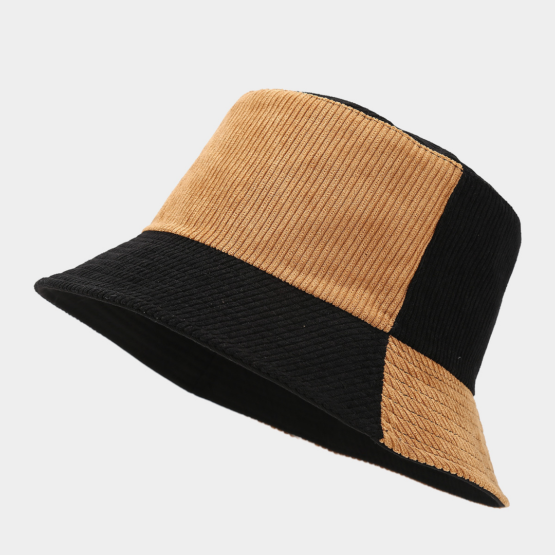 Stylish Corduroy Bucket Hat with Patches Orange Black