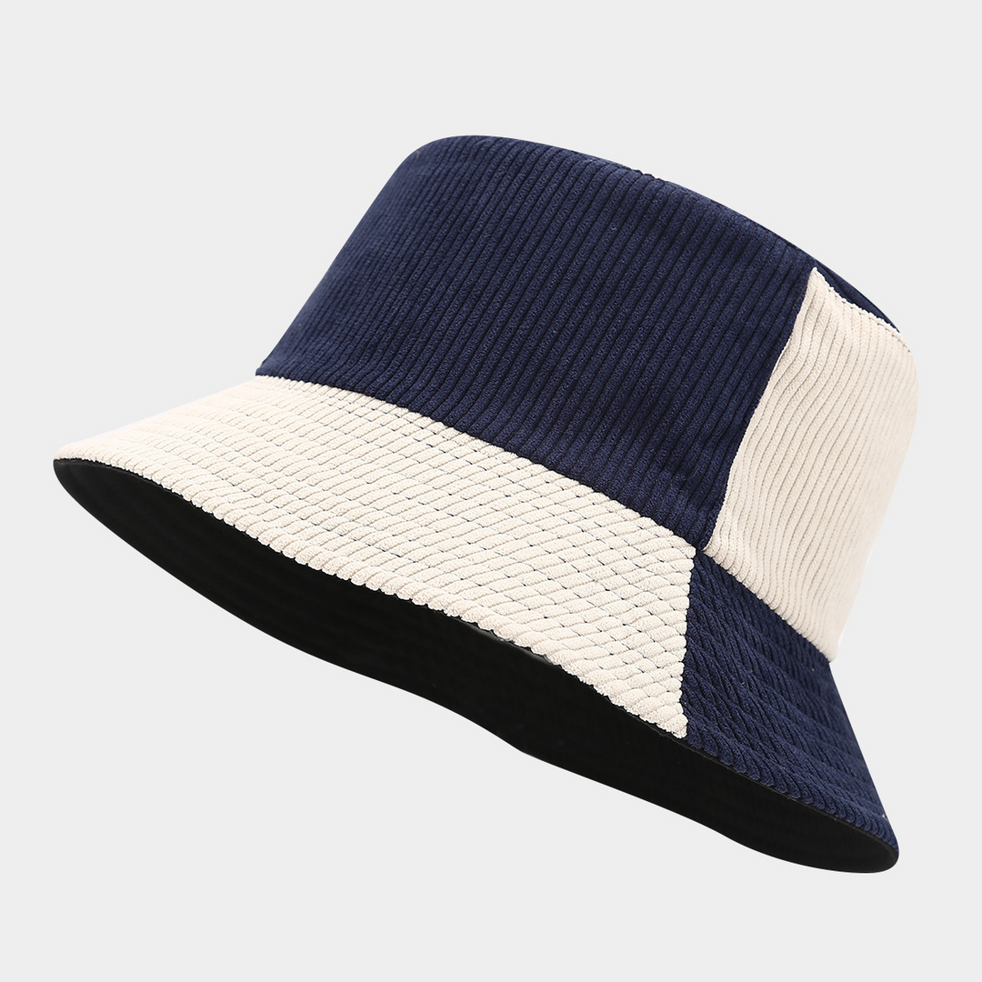 Stylish Corduroy Bucket Hat with Patches Navy White